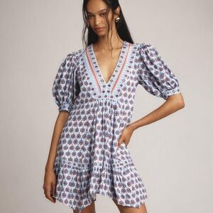 Anthropologie Maeve Puff Sleeve V Neck Dress